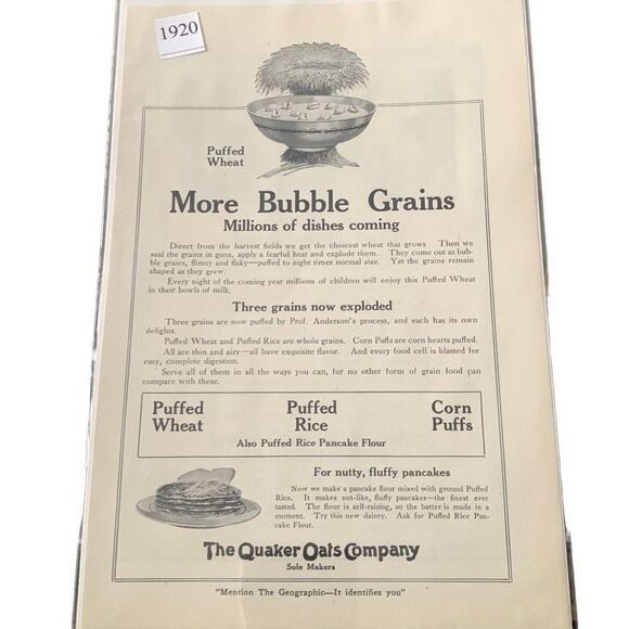 Vintage 1920 Quaker Oats More Bubble Grains Ad Advertisement - Picture 2 of 4